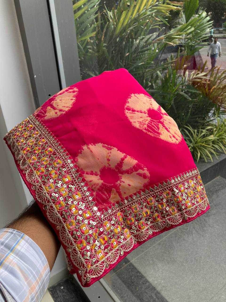 Georgette Embroidered Bandhani Saree - MYLUXURY LANE ENTERPRISE