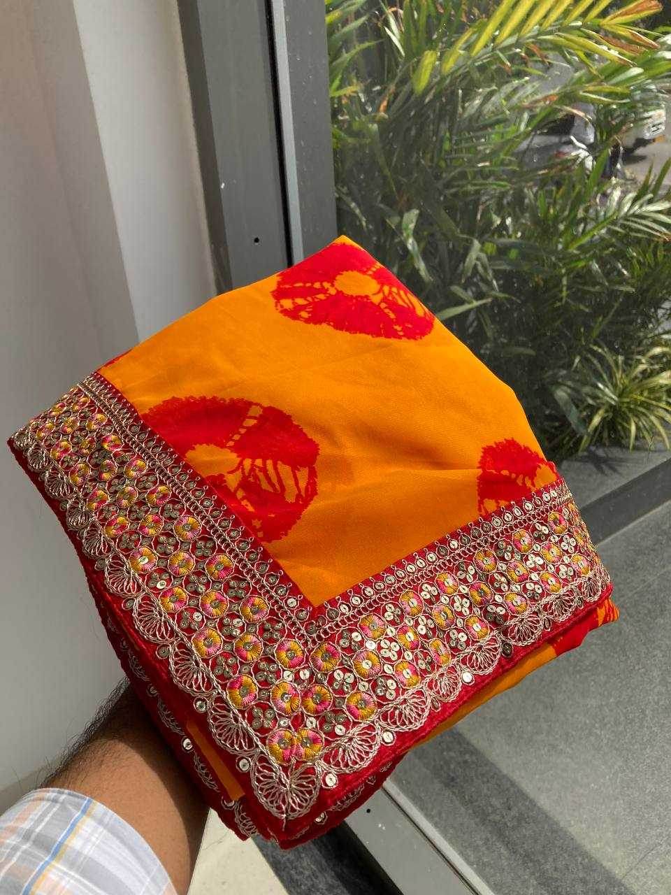 Georgette Embroidered Bandhani Saree - MYLUXURY LANE ENTERPRISE