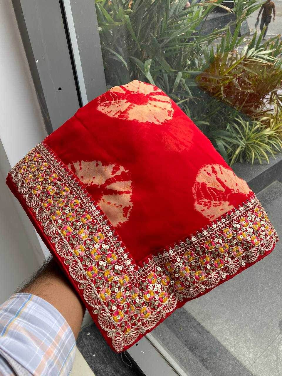 Georgette Embroidered Bandhani Saree - MYLUXURY LANE ENTERPRISE