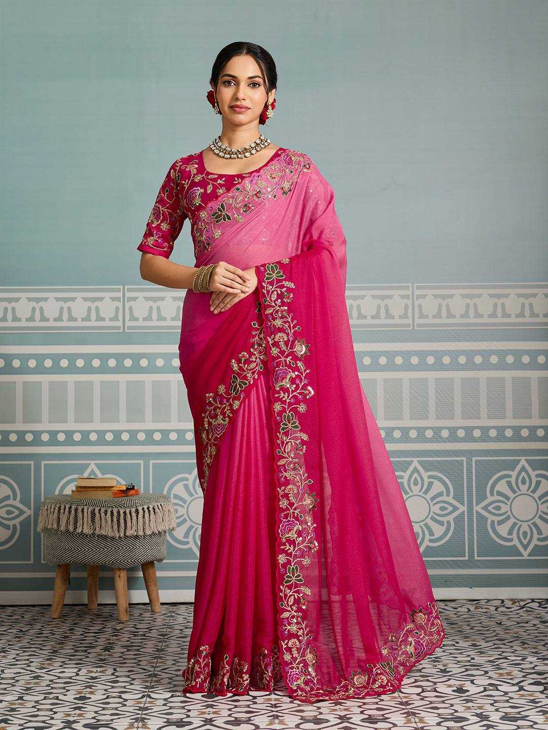 Georgette  Embroidered Cutwork Saree