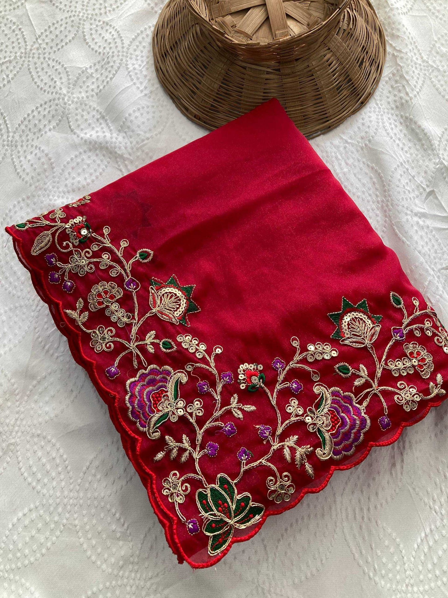 Georgette  Embroidered Cutwork Saree