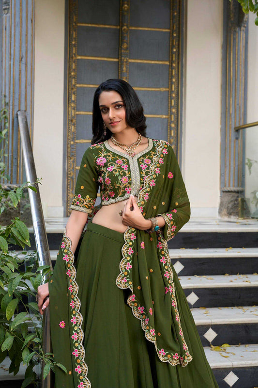 Georgette Green Lehengas Festive Collection for Elegance
