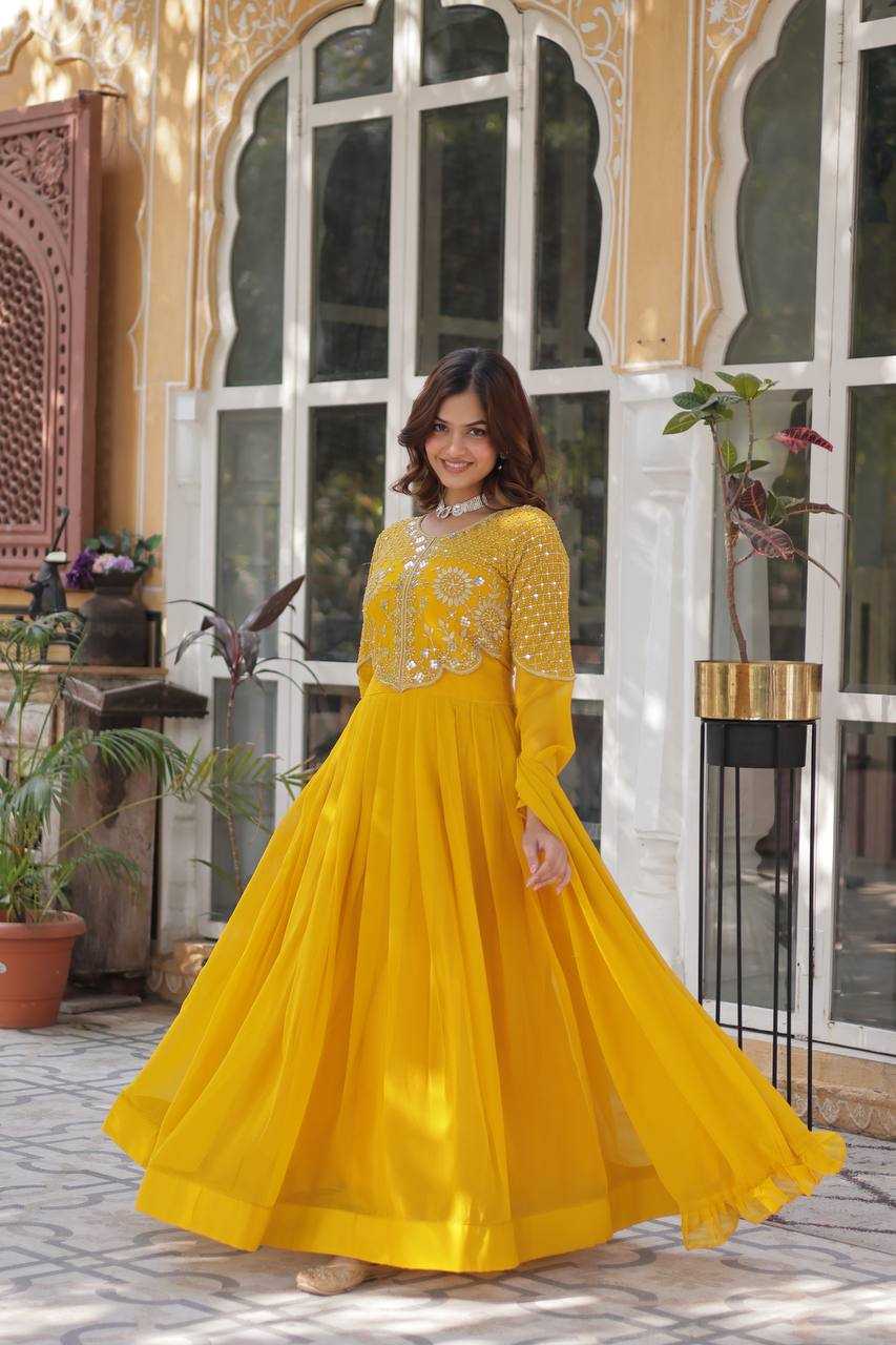 Georgette  Embroidery Party Gown