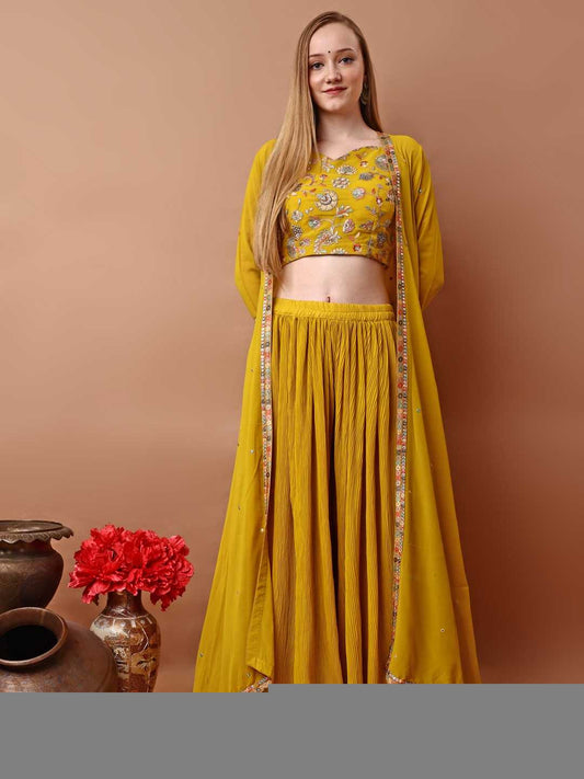 Embroidered Indo-Western Jacket Style Lehenga for Women