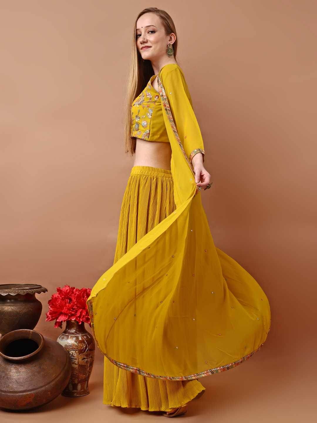 Embroidered Indo-Western Jacket Style Lehenga for Women - MYLUXURY LANE ENTERPRISE