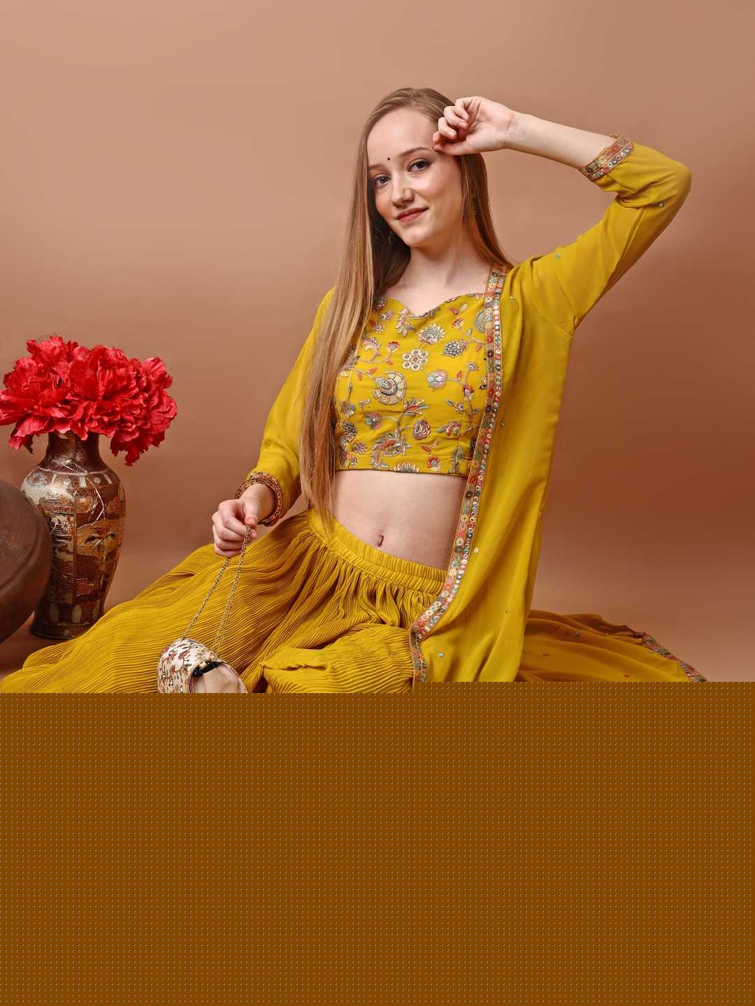 Embroidered Indo-Western Jacket Style Lehenga for Women - MYLUXURY LANE ENTERPRISE