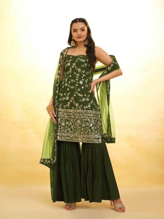 Georgette Gharara Design Ladies   Embroidery  Sharara Salwar Suit