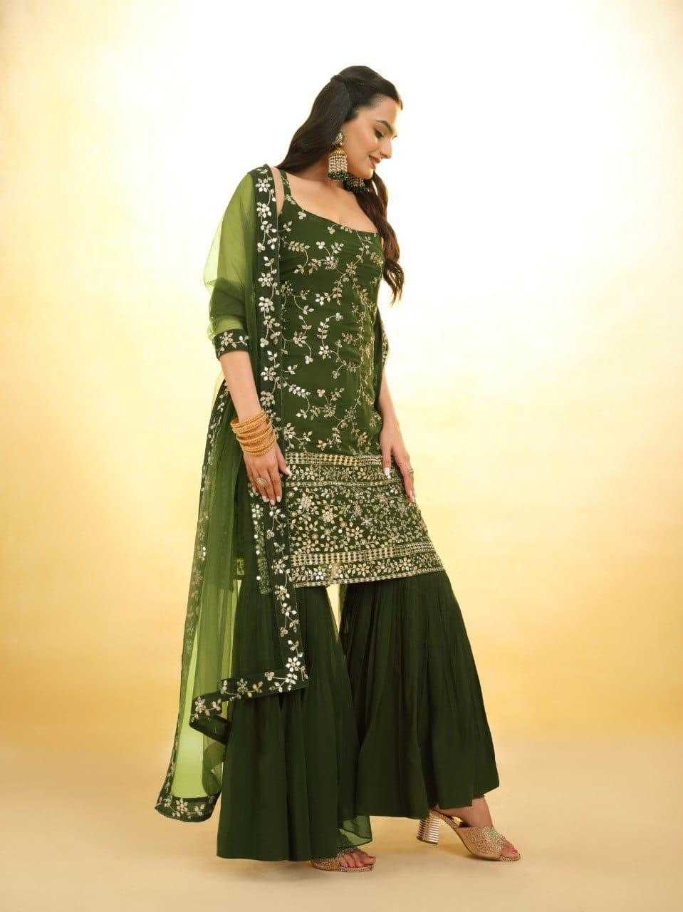 Georgette Gharara Design Ladies   Embroidery  Sharara Salwar Suit