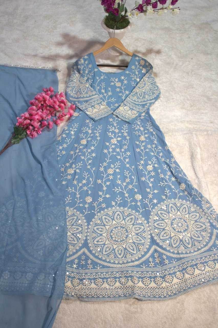 Georgette Embroidery Anarkali Long Gowns Sequin Gown - MYLUXURY LANE ENTERPRISE