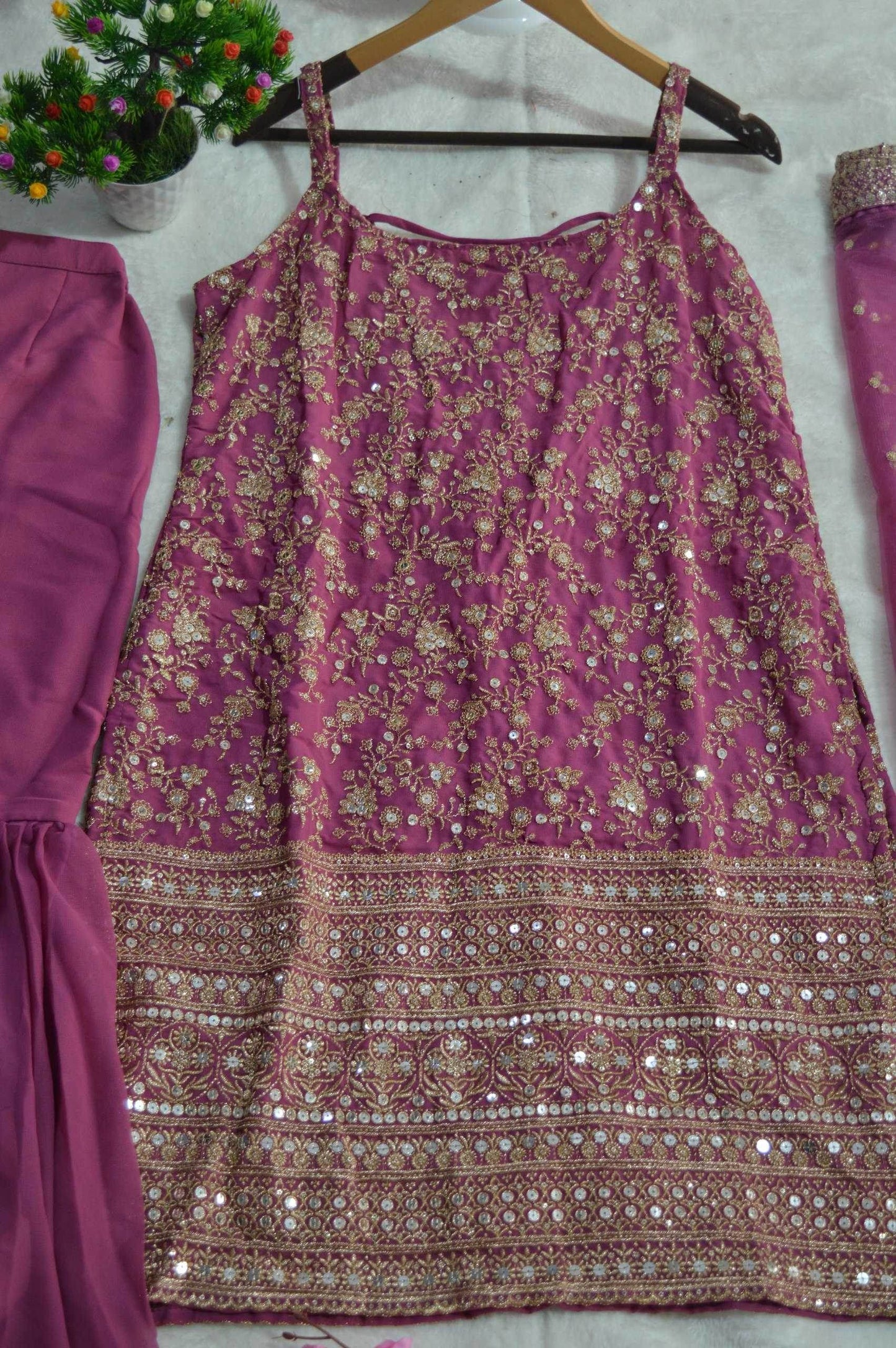 Georgette Sharara Salwar Embroidery Suit - MYLUXURY LANE ENTERPRISE