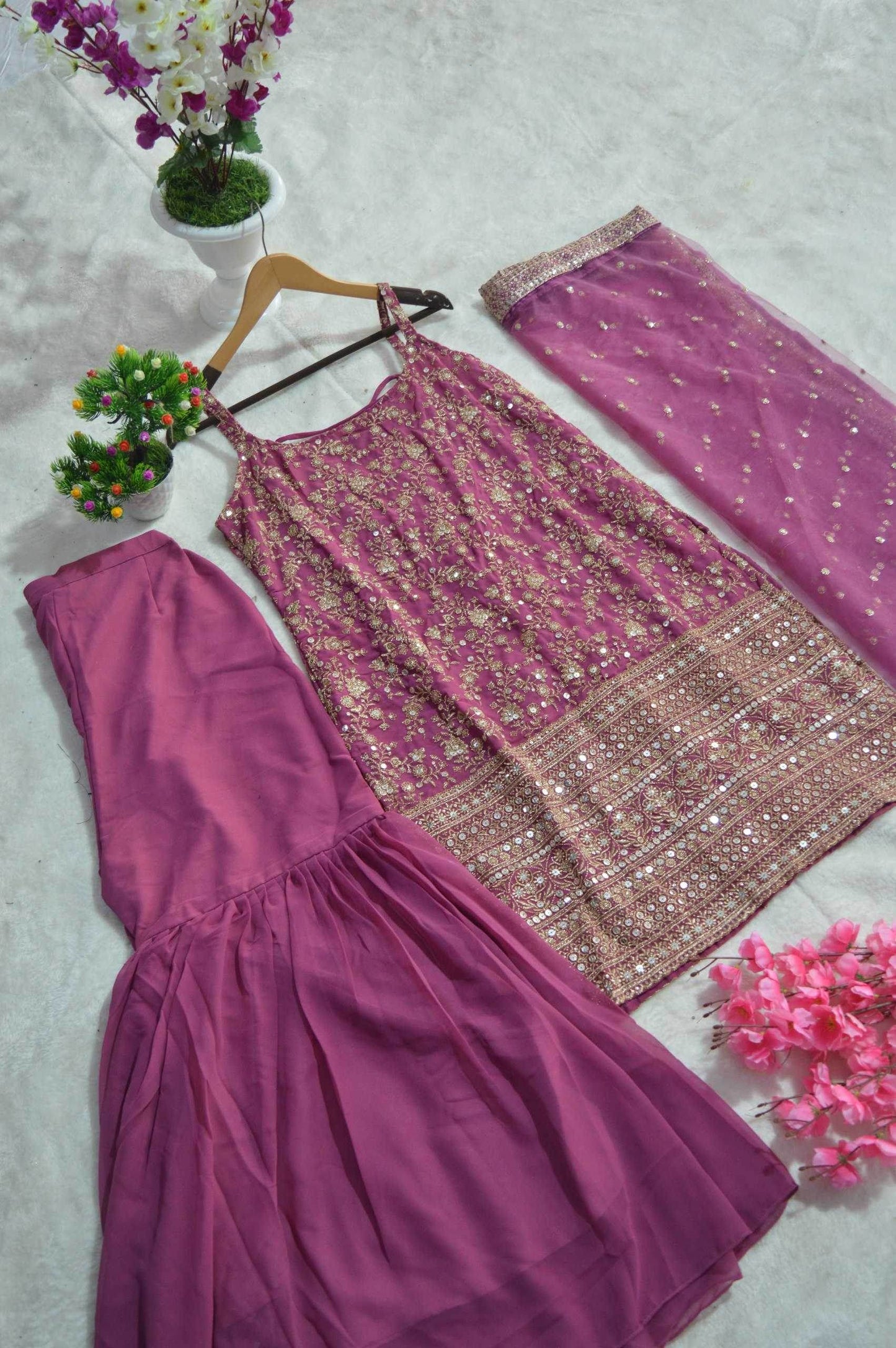 Georgette Sharara Salwar Embroidery Suit - MYLUXURY LANE ENTERPRISE