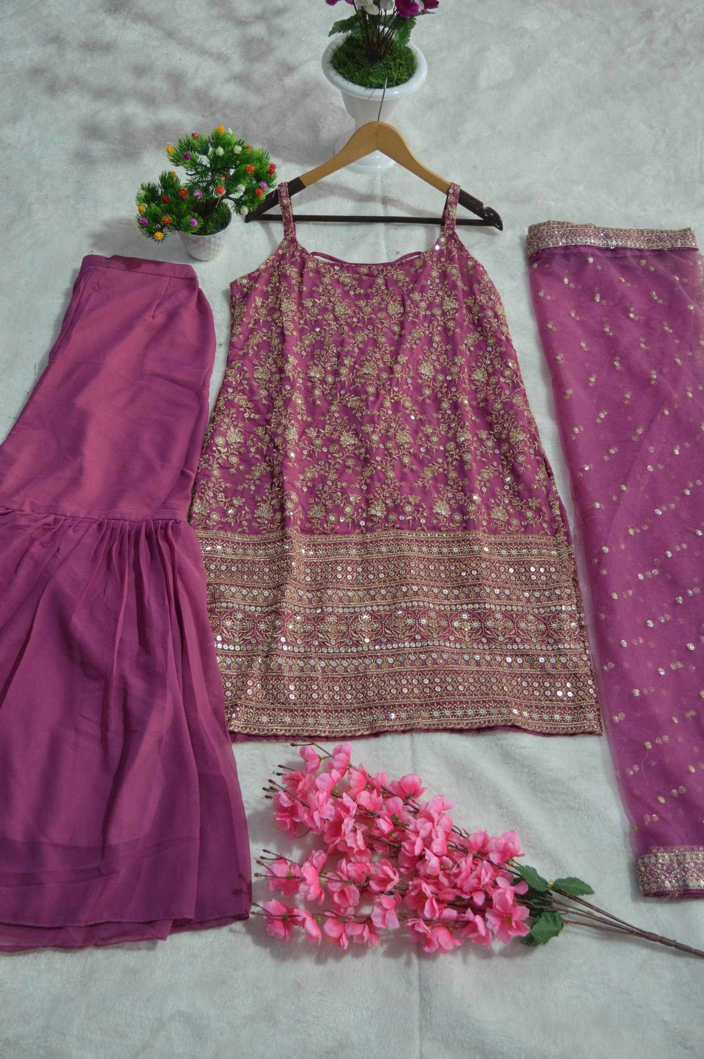 Georgette Sharara Salwar Embroidery Suit - MYLUXURY LANE ENTERPRISE