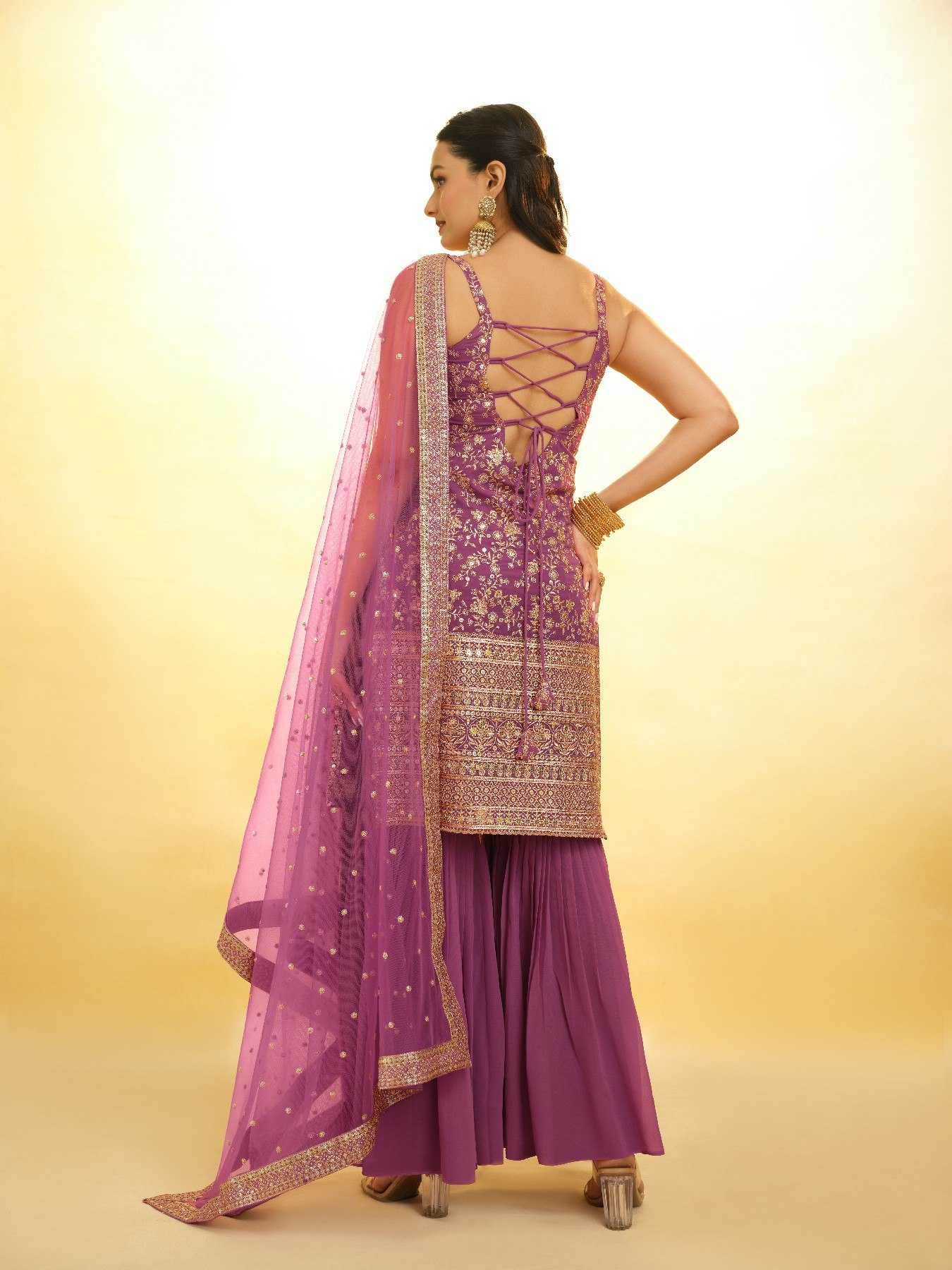 Georgette Sharara Salwar Embroidery Suit - MYLUXURY LANE ENTERPRISE