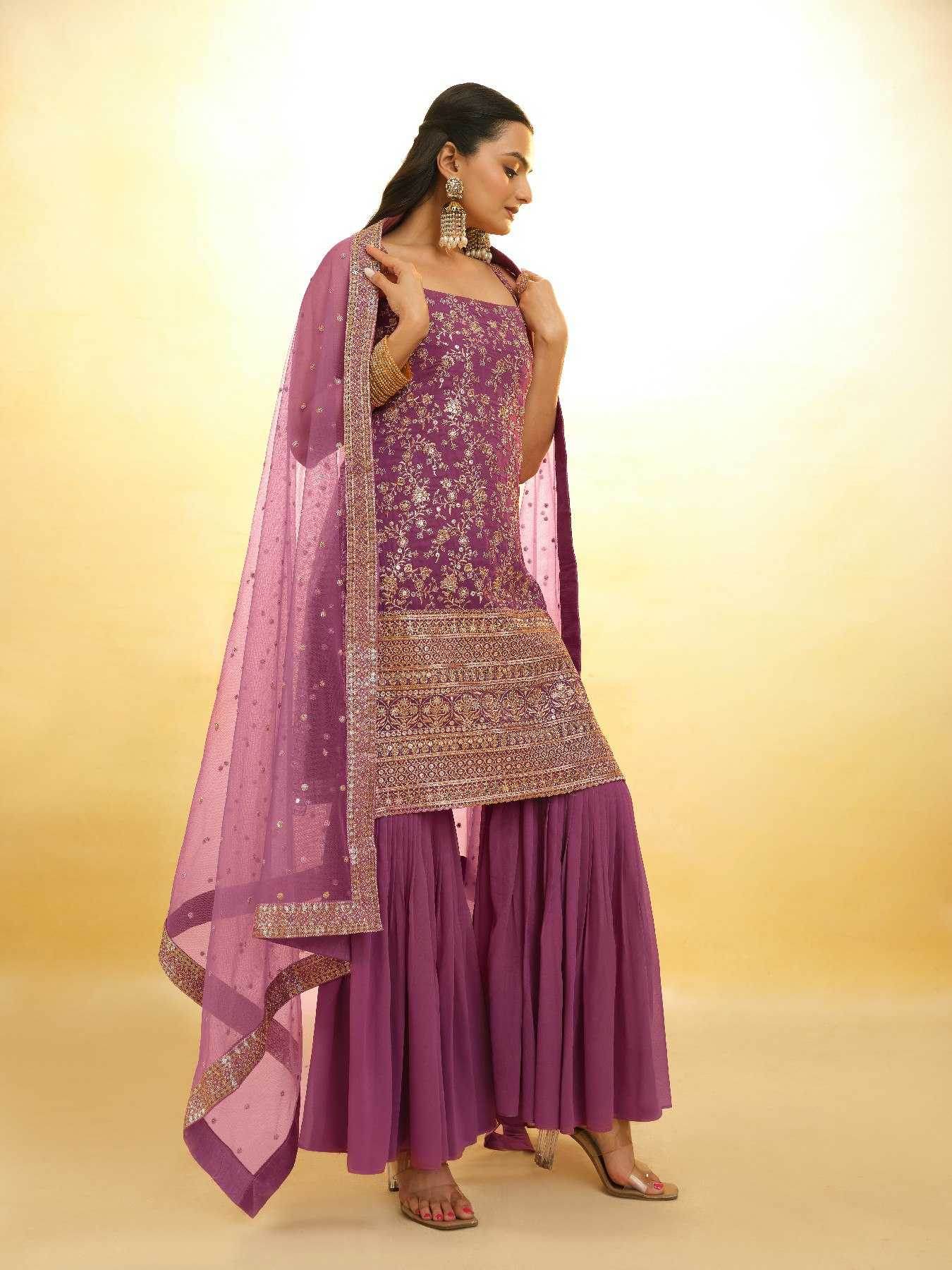 Georgette Sharara Salwar Embroidery Suit - MYLUXURY LANE ENTERPRISE