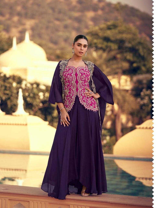 Heavy Chinnon  Indo Western Ladies Silk Party wear suit