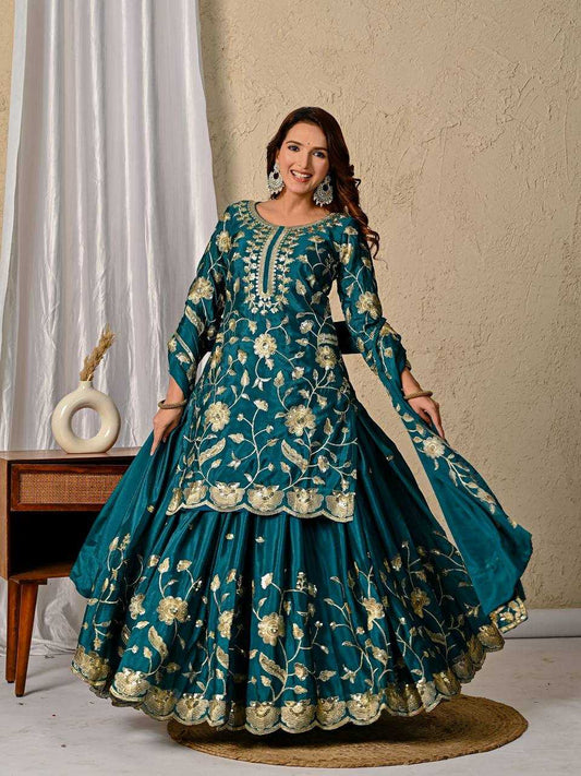 Heavy Chinnon Silk Designer  Embroidered Lehenga