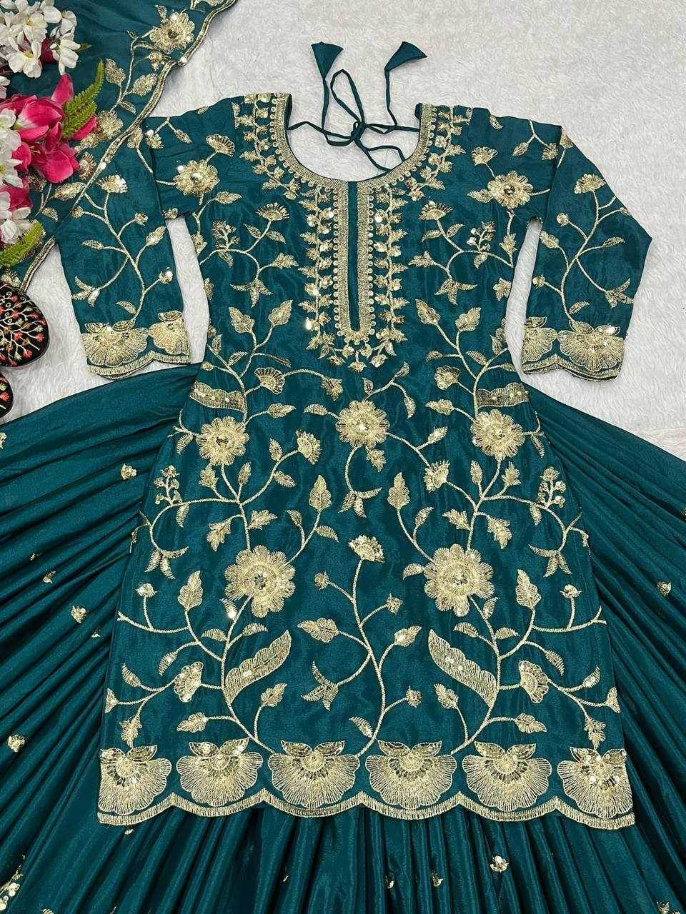 Heavy Chinnon Silk Designer Embroidered Lehenga - MYLUXURY LANE ENTERPRISE