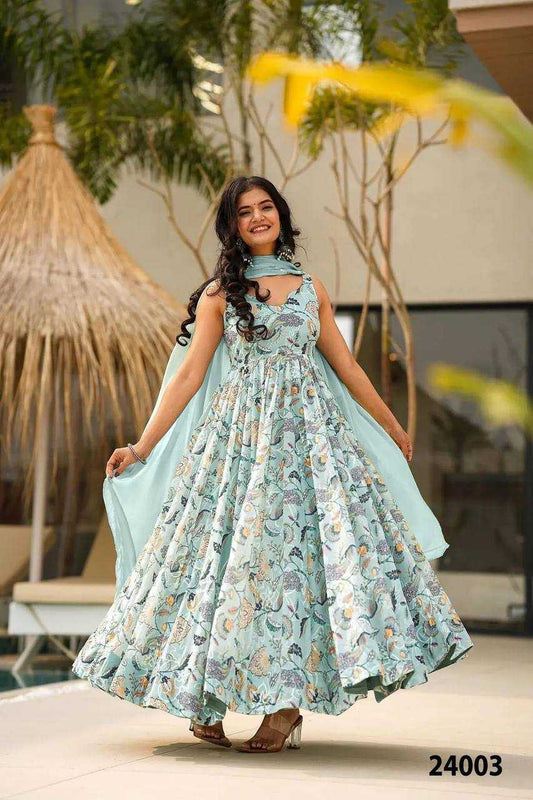 Elegant Heavy Rayon Gown with Exquisite Prints