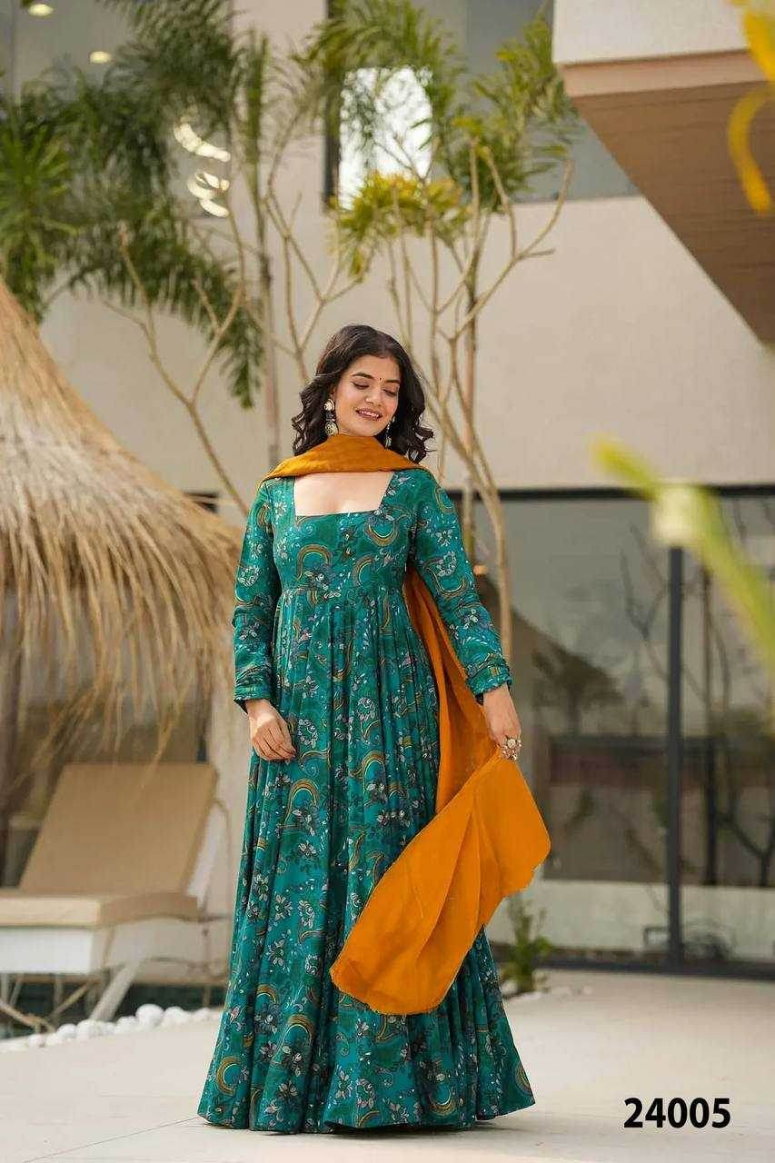 Elegant Heavy Rayon Gown with Exquisite Prints - MYLUXURY LANE ENTERPRISE