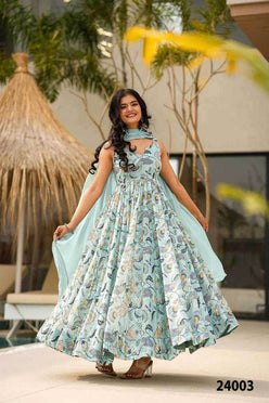 Elegant Heavy Rayon Gown with Exquisite Prints - MYLUXURY LANE ENTERPRISE