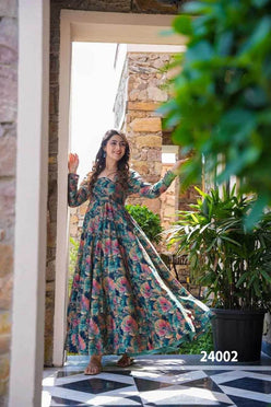 Elegant Heavy Rayon Gown with Exquisite Prints - MYLUXURY LANE ENTERPRISE