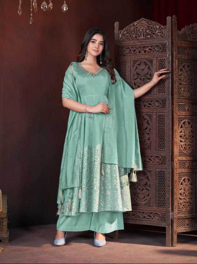 Heavy Roman Silk Sharara Salwar Suit - MYLUXURY LANE ENTERPRISE
