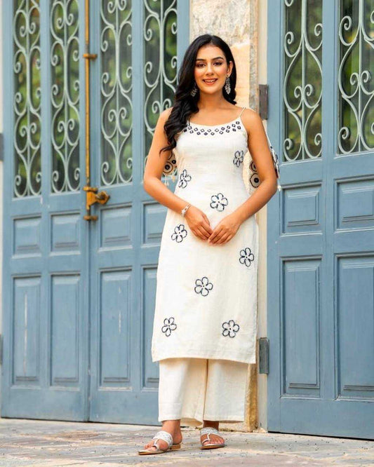 Heavy Roman Silk  Mirror Work  Sleeveless Kurti