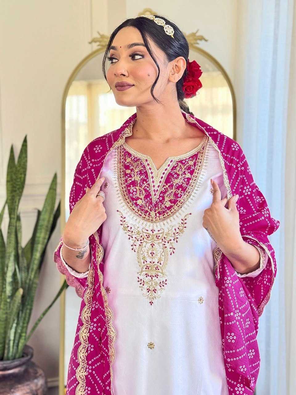 Heavy Roman Silk Embroidery Party wear suits