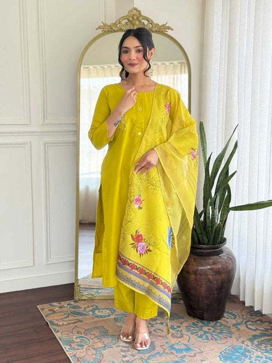 Heavy Roman Silk Casual  Embroidered Kurti