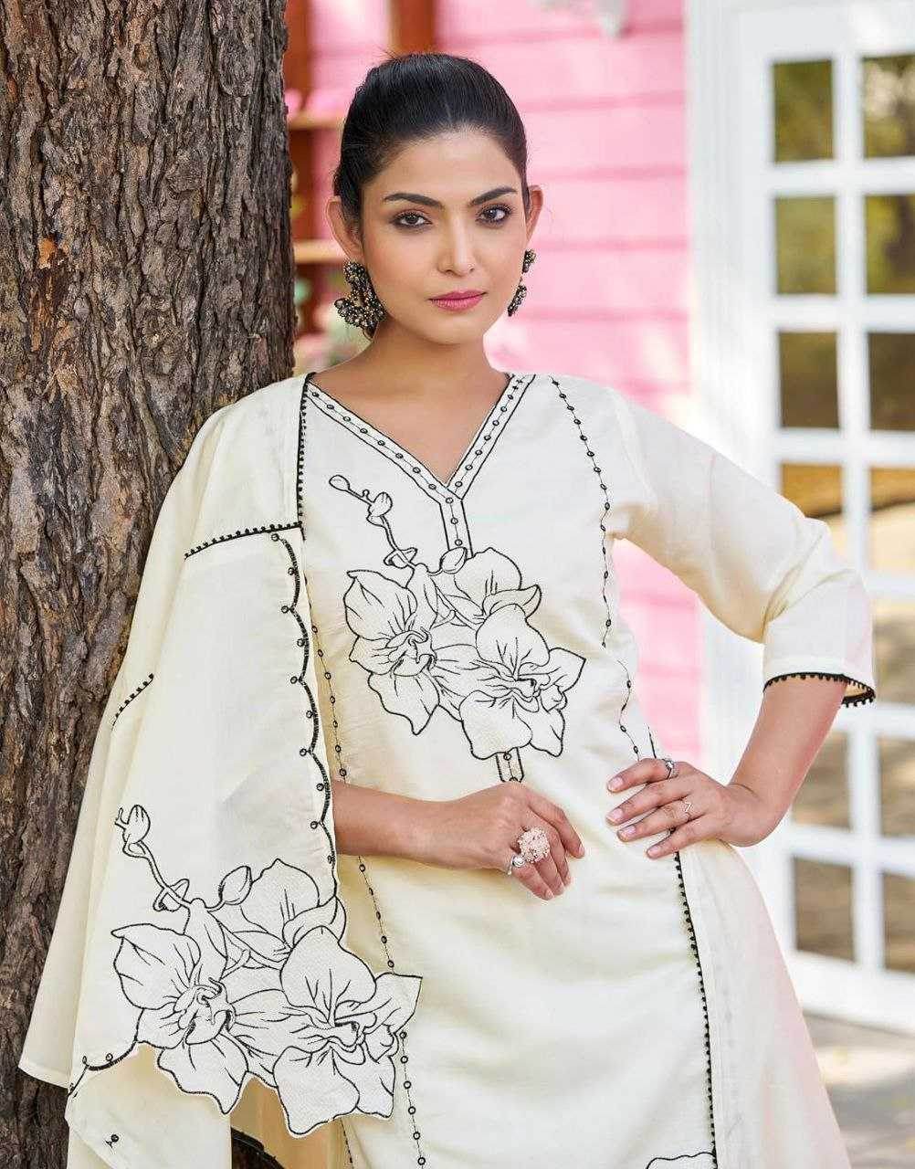 Heavy Roman Silk Embroidery Palazzo Suit - MYLUXURY LANE ENTERPRISE