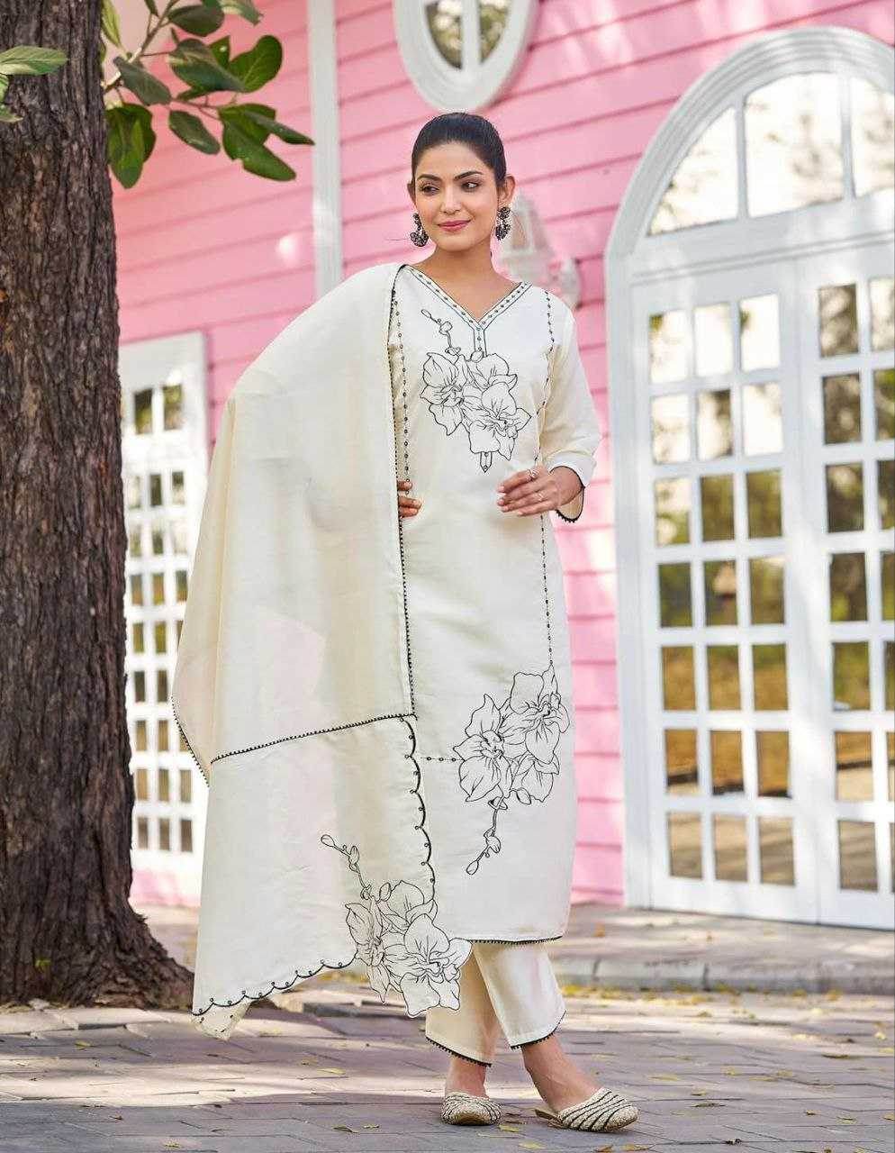 Heavy Roman Silk Embroidery Palazzo Suit - MYLUXURY LANE ENTERPRISE