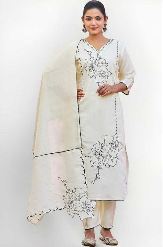 Heavy Roman Silk Embroidery Palazzo Suit