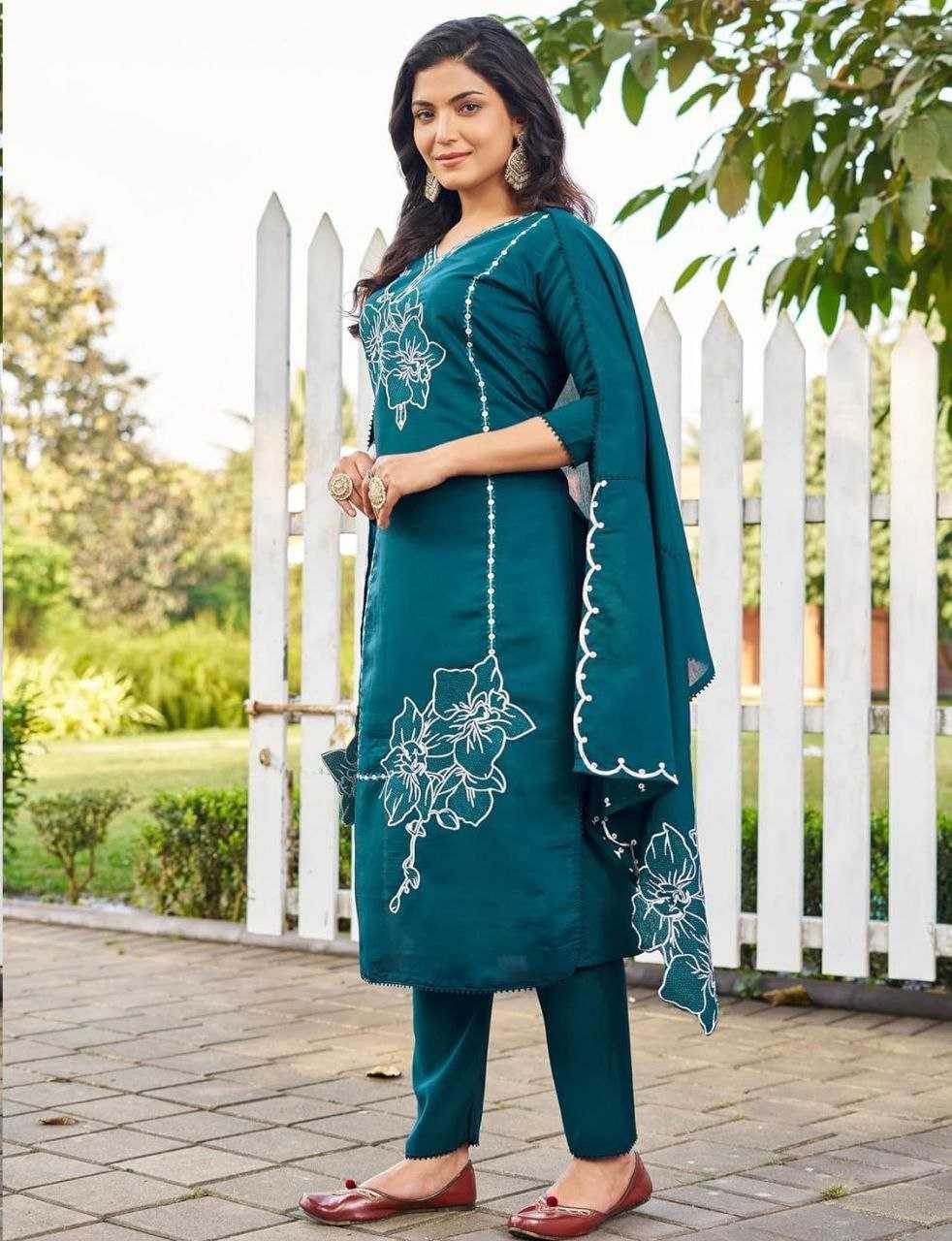 Heavy Roman Silk Embroidery Palazzo Suit - MYLUXURY LANE ENTERPRISE