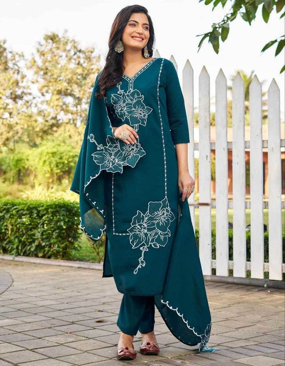 Heavy Roman Silk Embroidery Palazzo Suit - MYLUXURY LANE ENTERPRISE