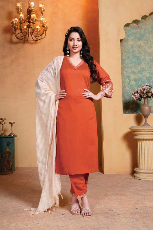 Heavy Roman Silk  Embroidered Kurti
