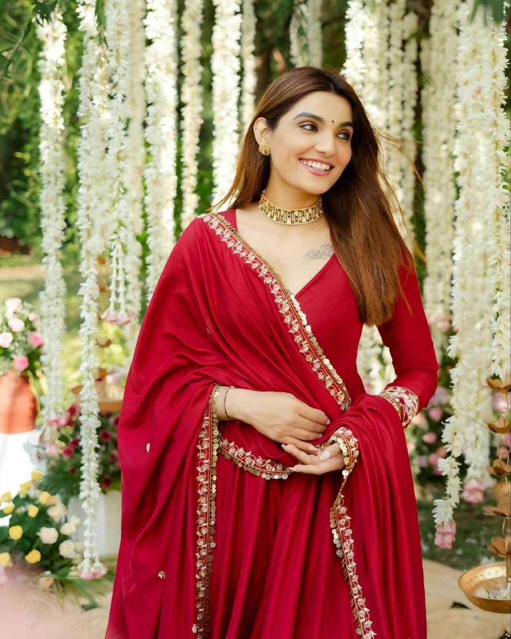 Heavy Roman Silk Embroidery Anarkali Sequin Gown - MYLUXURY LANE ENTERPRISE