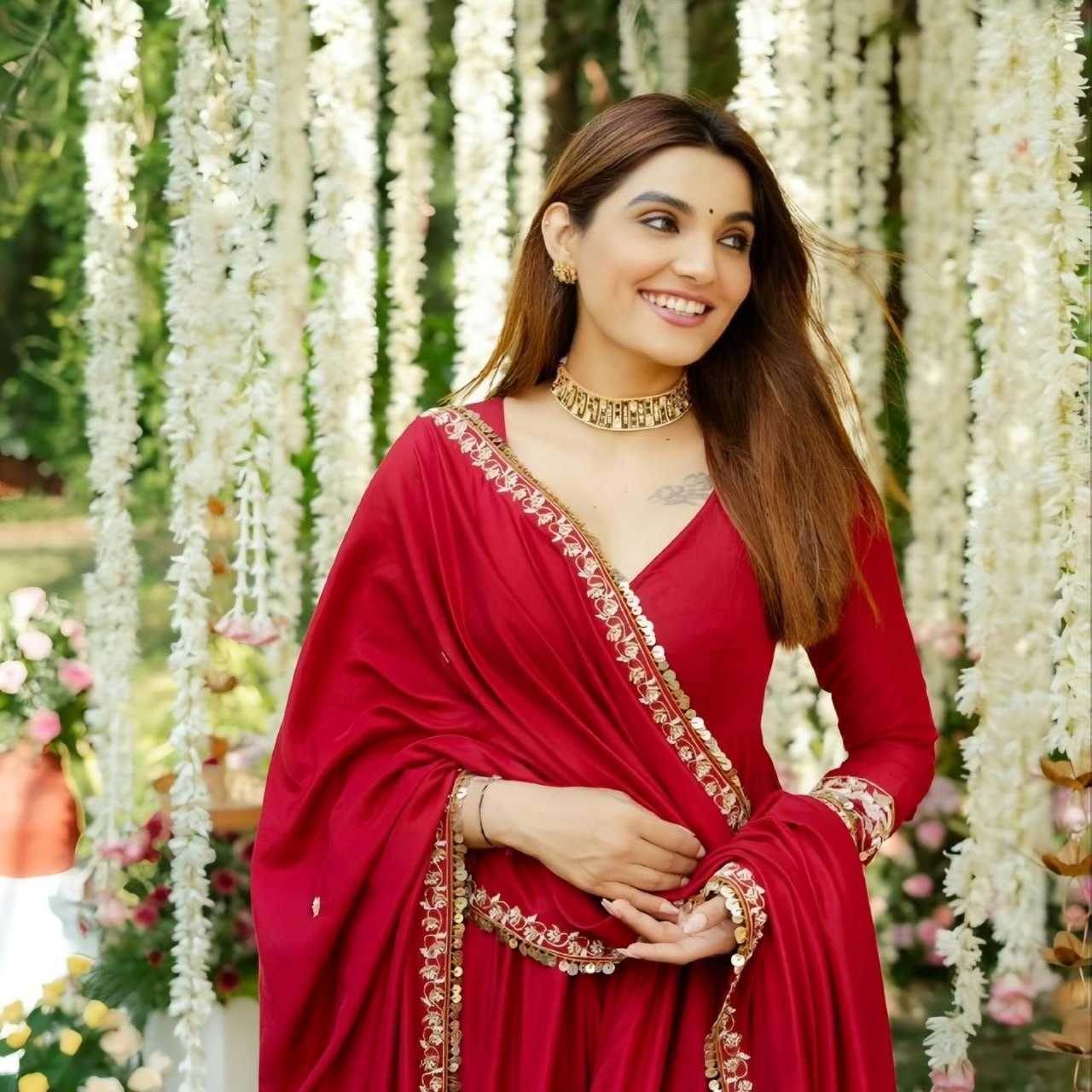 Heavy Roman Silk Embroidery Anarkali Sequin Gown - MYLUXURY LANE ENTERPRISE