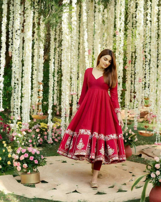 Heavy Roman Silk Embroidery Anarkali Sequin Gown
