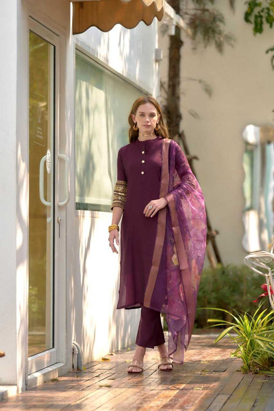 Heavy Roman Silk  Embroidered Kurtis
