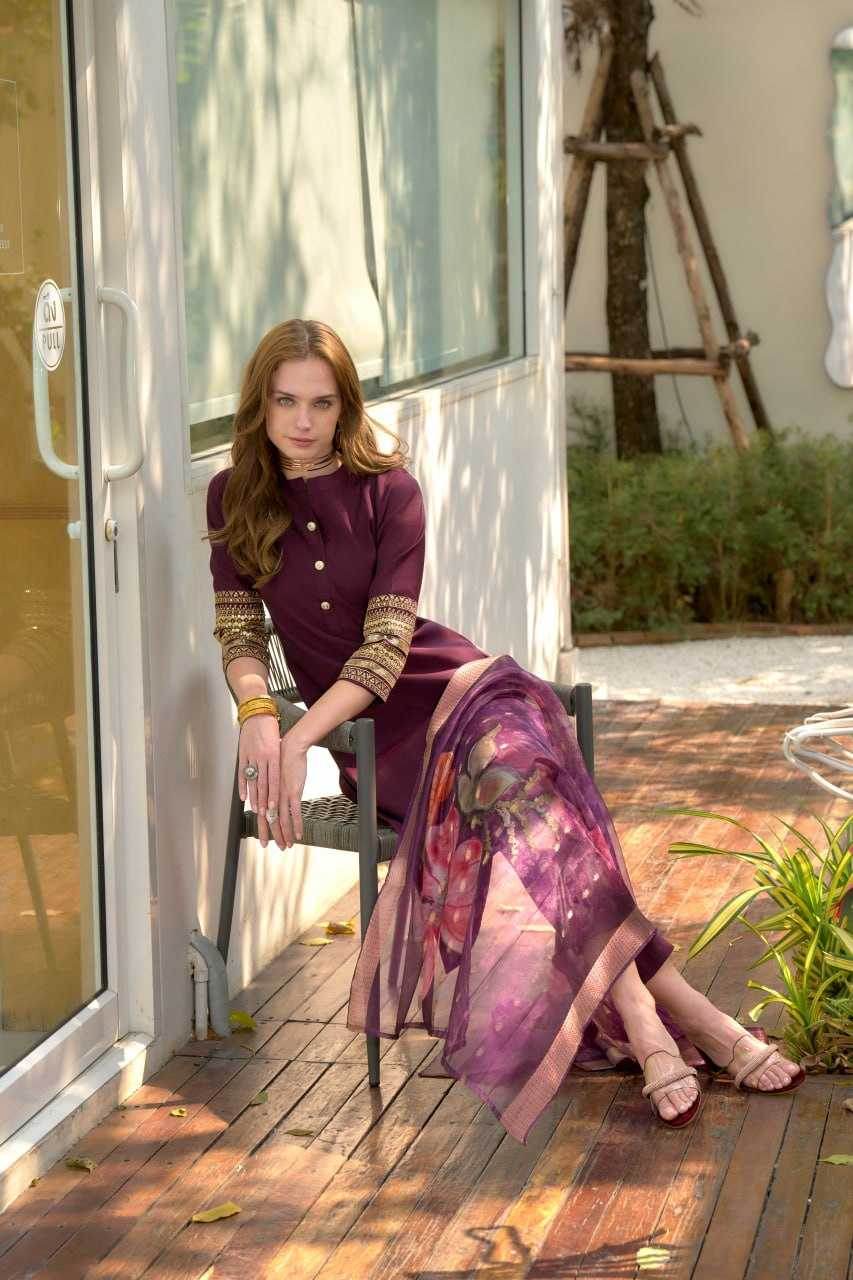 Heavy Roman Silk Embroidered Kurtis - MYLUXURY LANE ENTERPRISE