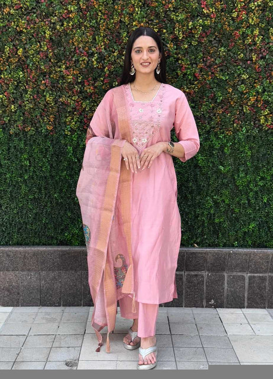 Heavy Roman Silk  Embroidery Suit