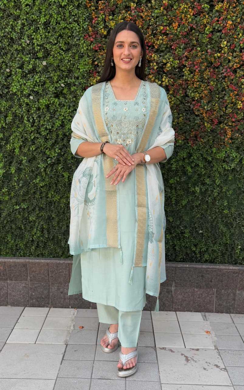 Heavy Roman Silk  Embroidery Suit