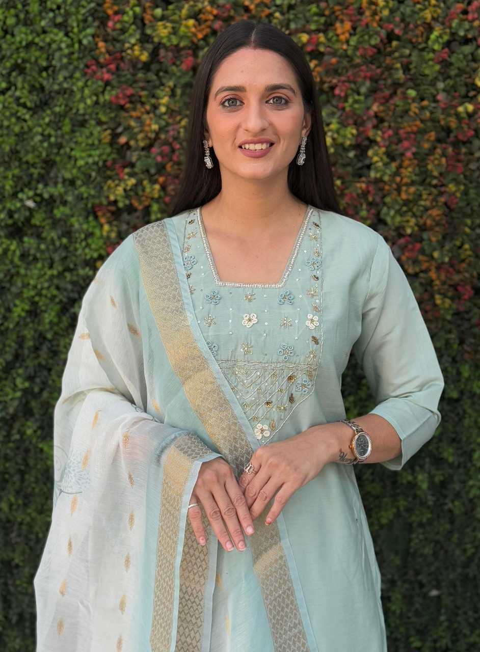 Heavy Roman Silk  Embroidery Suit