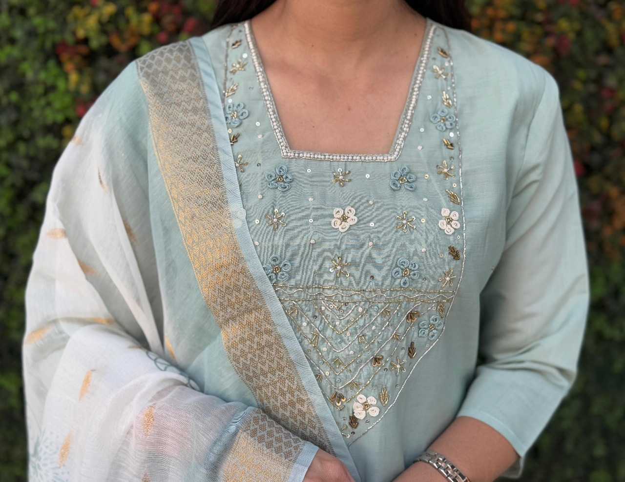 Heavy Roman Silk  Embroidery Suit