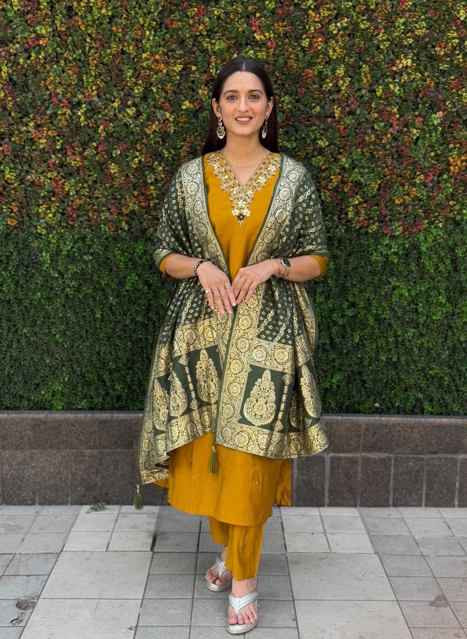 Heavy Roman Silk  Embroidery Suit