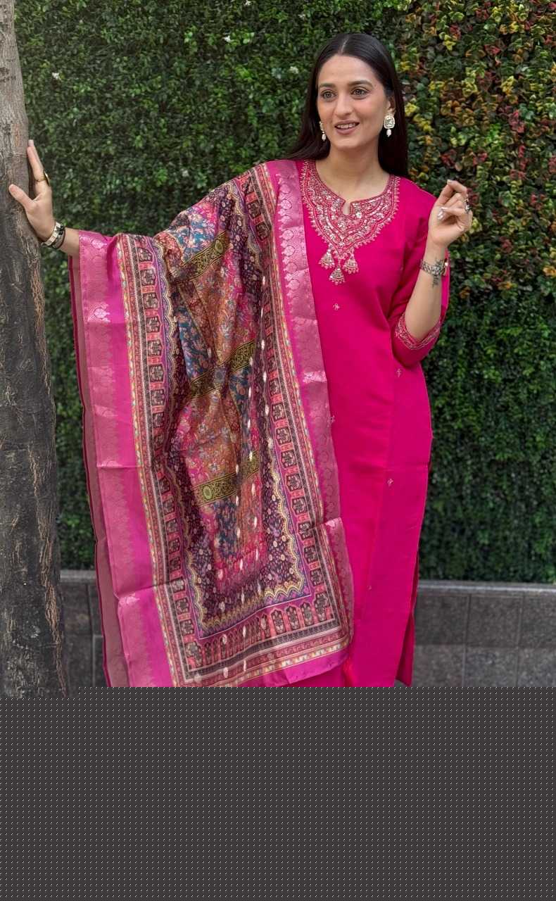 Heavy Roman Silk  Embroidery Suit