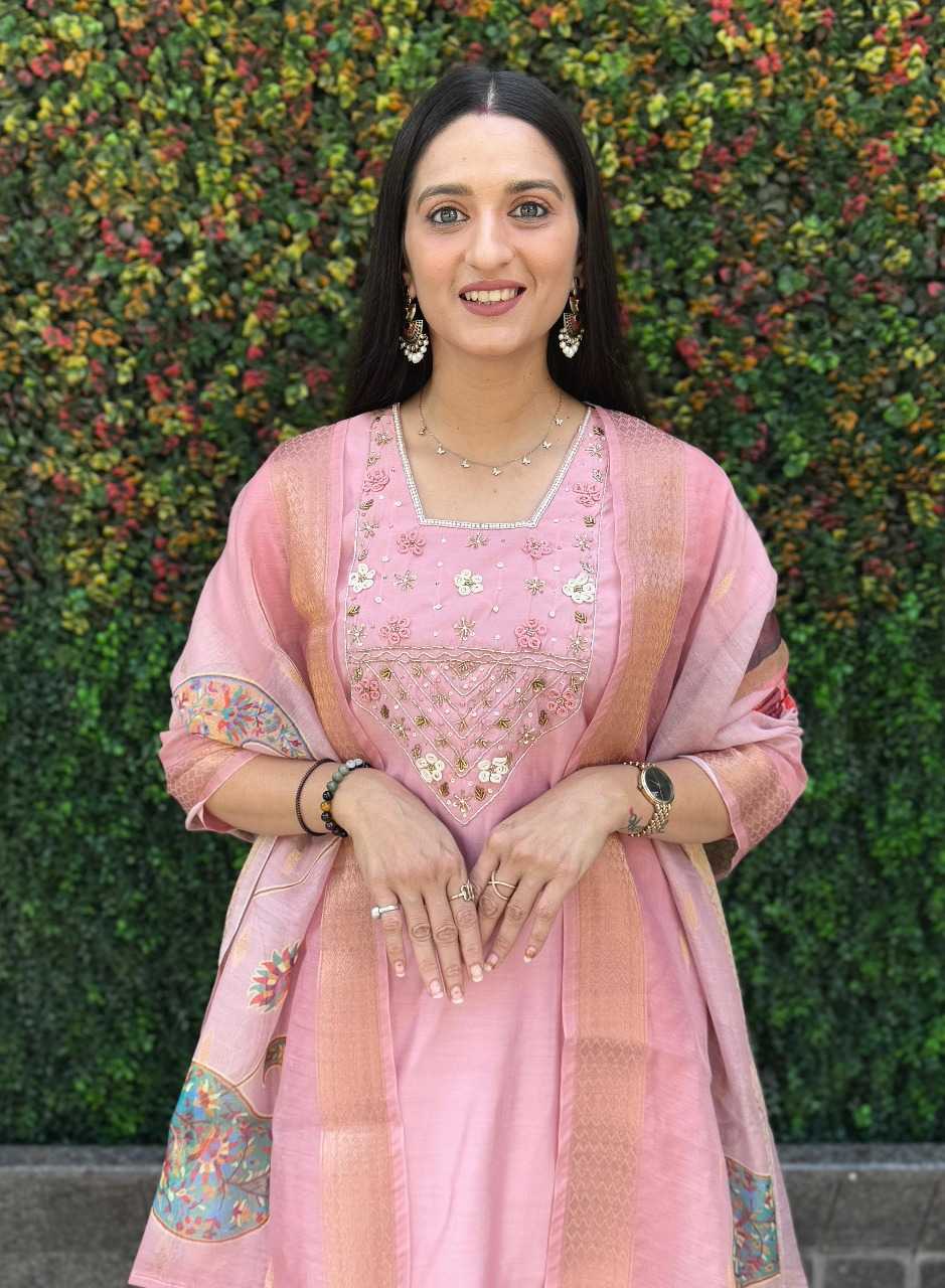 Heavy Roman Silk  Embroidery Suit