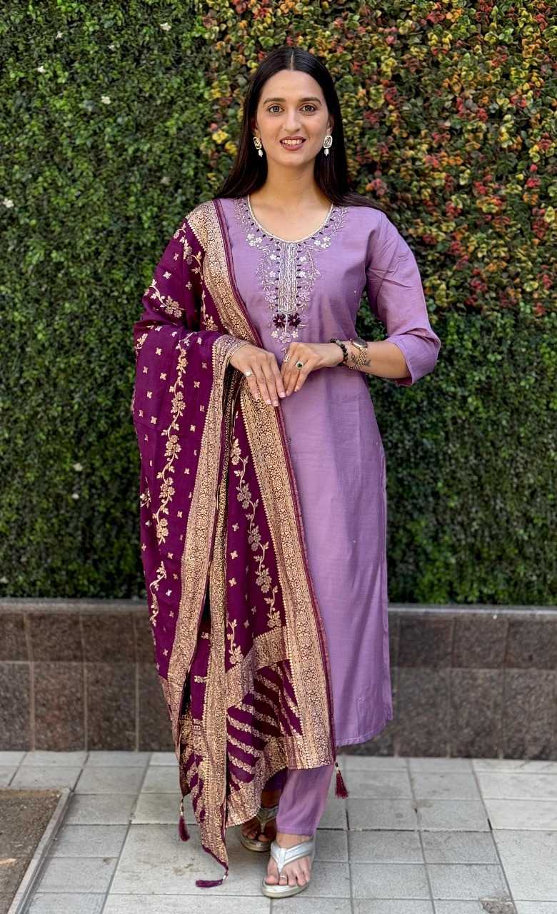Heavy Roman Silk  Embroidery Suit