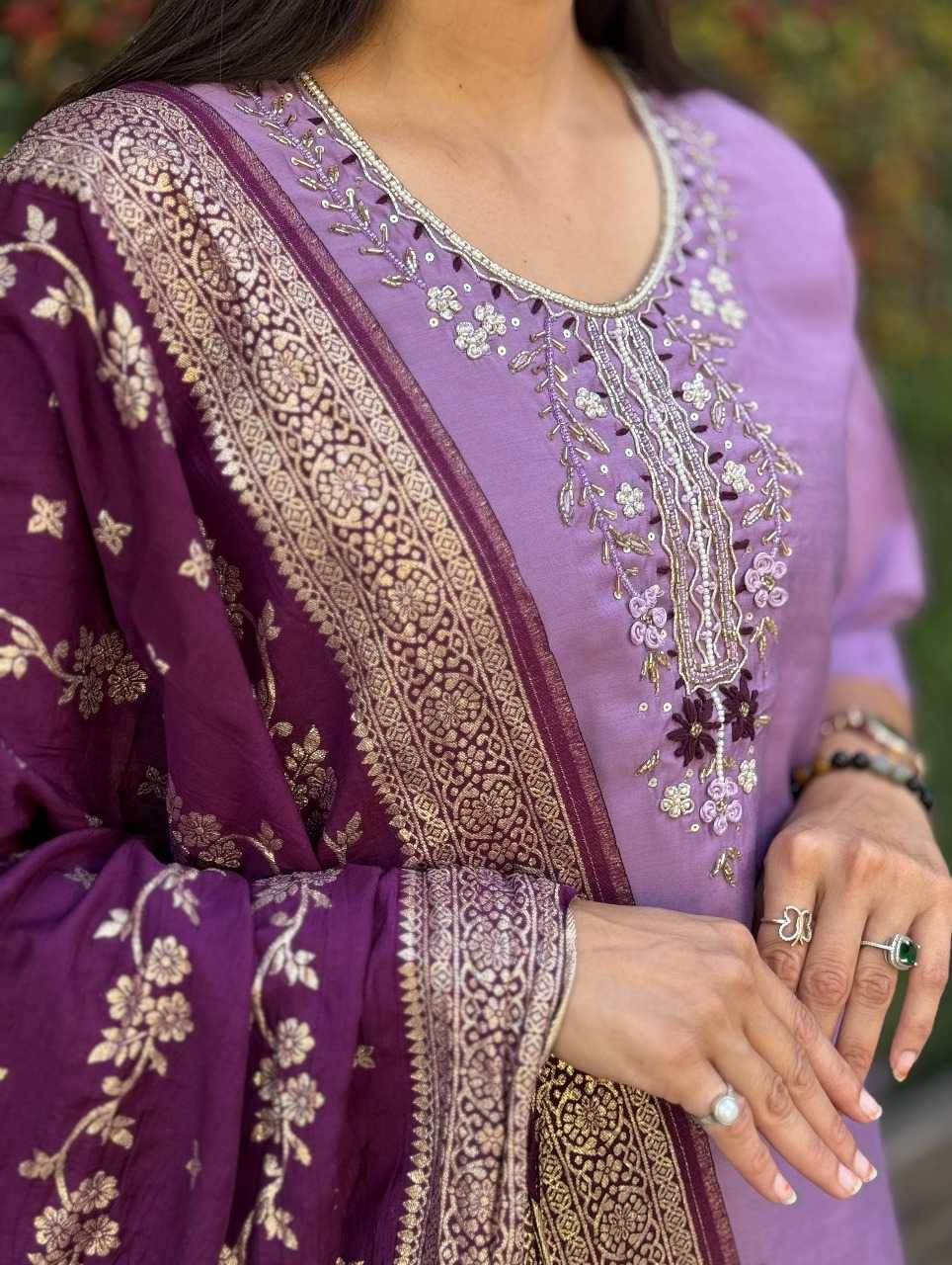 Heavy Roman Silk  Embroidery Suit