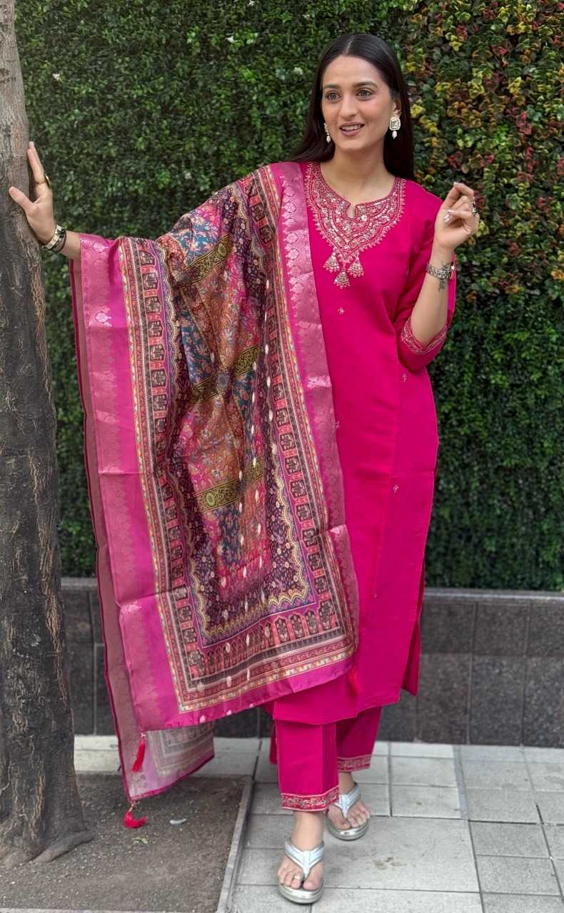 Heavy Roman Silk  Embroidery Suit
